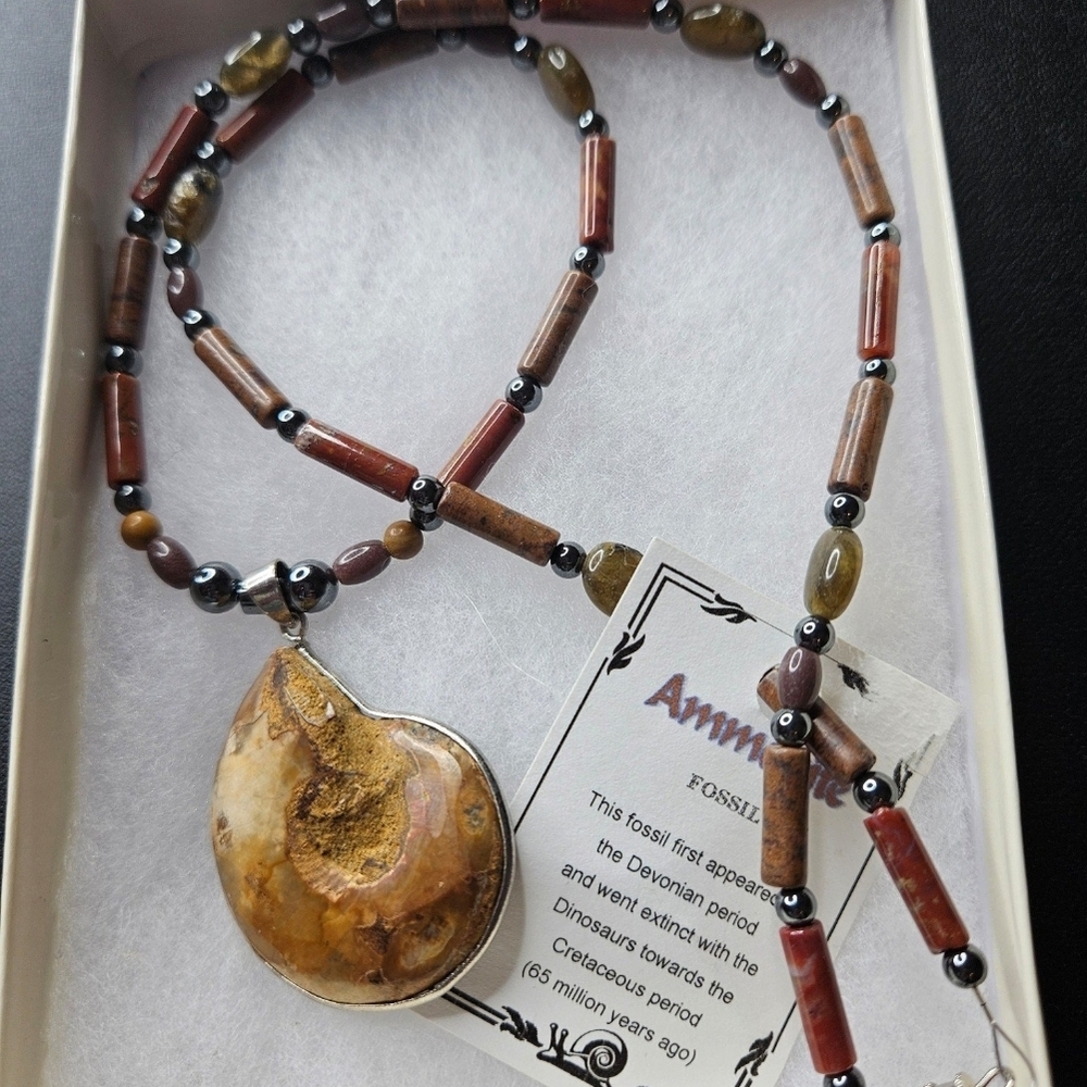 Fossil Necklace with Brown and Black Beads